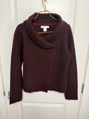 Ellen Tracy Women's Maroon Shawl-Collar Knit Cropped/Short Jacket in size L